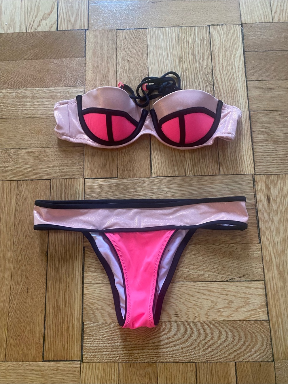 Victoria's Secret Hot Pink and Blush Bikini with Black Trim